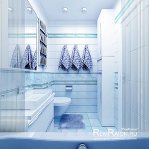 Дизайн ванной в синем цвете