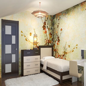 Дизайн спальни на мансарде с цветочными обоями