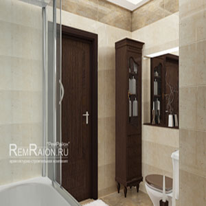 Ванная комната с коричневой плиткой и классической мебелью