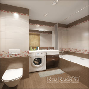 Дизайн ванной комнаты с использованием бело-коричневой плитки
