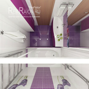 Ванная комната в фиолетово белом цвете плитки