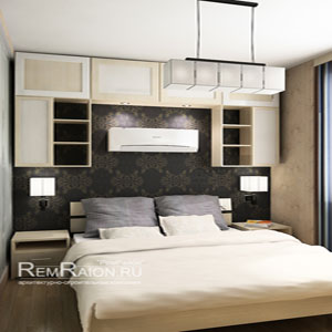Спальня в современном стиле в однокомнатной квартире серии И-209А