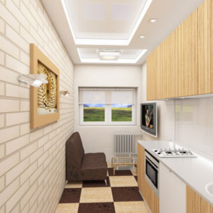Дизайн интерьера вытянутой кухни