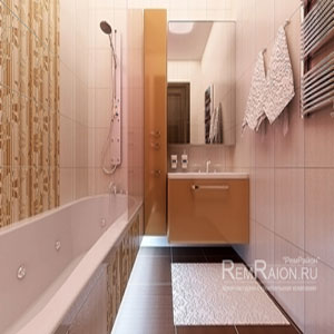 Дизайн ванной комнаты в бежевом цвете в двухкомнатной квартире