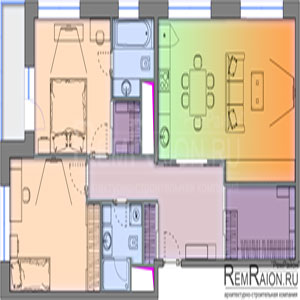 Планировка трехкомнатной квартиры с объединенной кухней-гостиной в ЖК тушино 2018