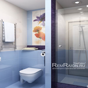Ванная комната со светло синей плиткой
